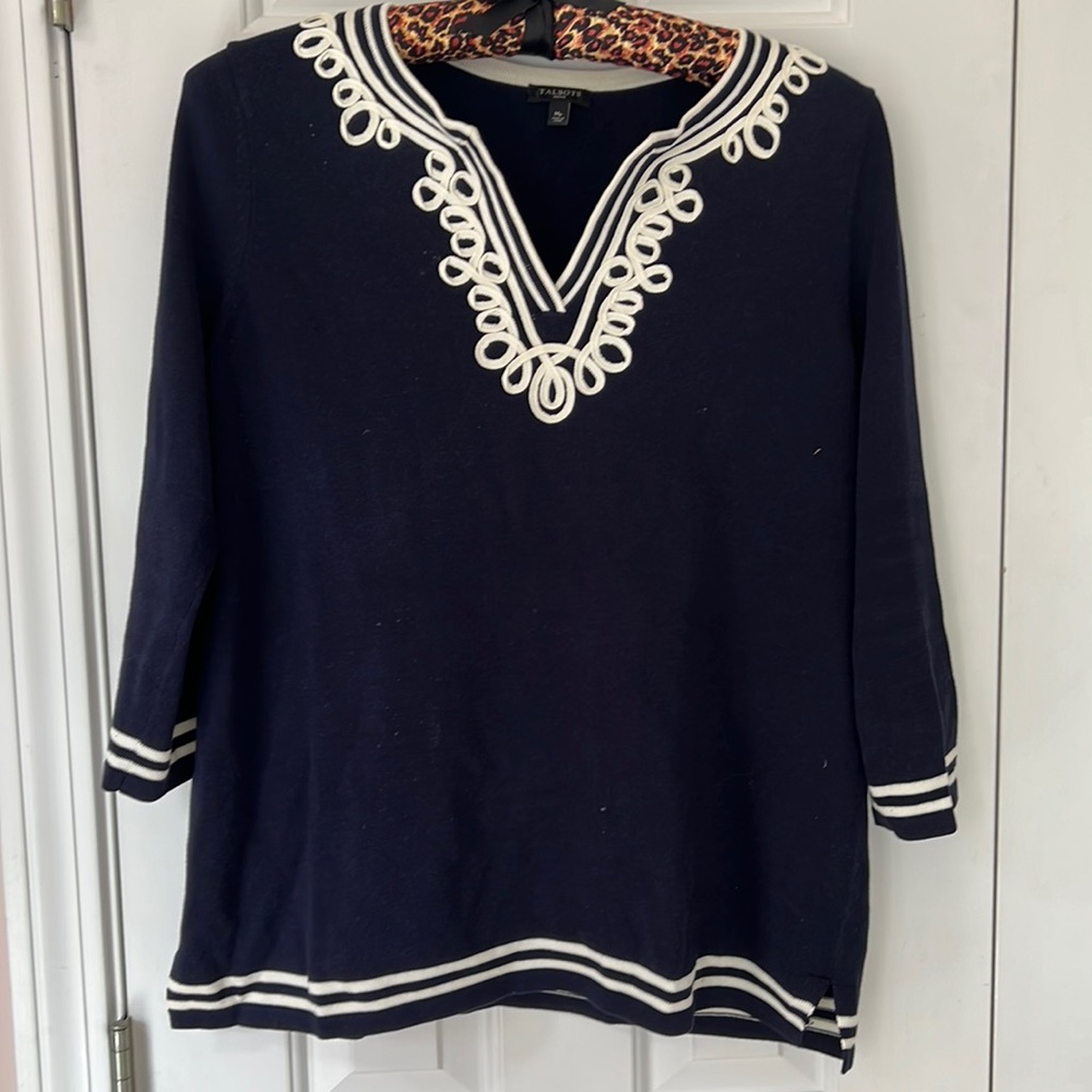 Talbots 3/4 sleeve tunic sweater with piping